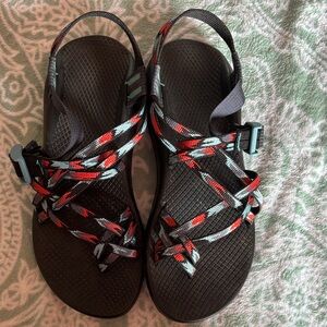 Chaco Black and Red Strappy Sandals